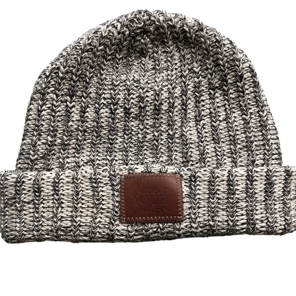 Love Your Melon Thick Knit Cuffed LOGO Beanie Black White